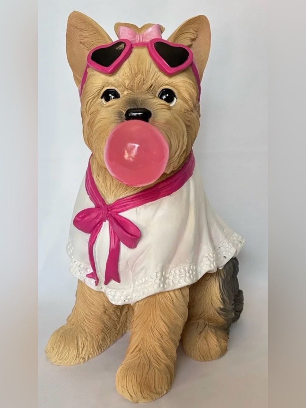 Valentines Day Yorkshire Terrier Pink Bow Bubble Yorkie Resin Statue 11.5" Heart